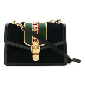 GUCCI Sylvie Sherry Line Ribbon Shoulder Bag/Clutch in Velvet and Enamel, Bla...